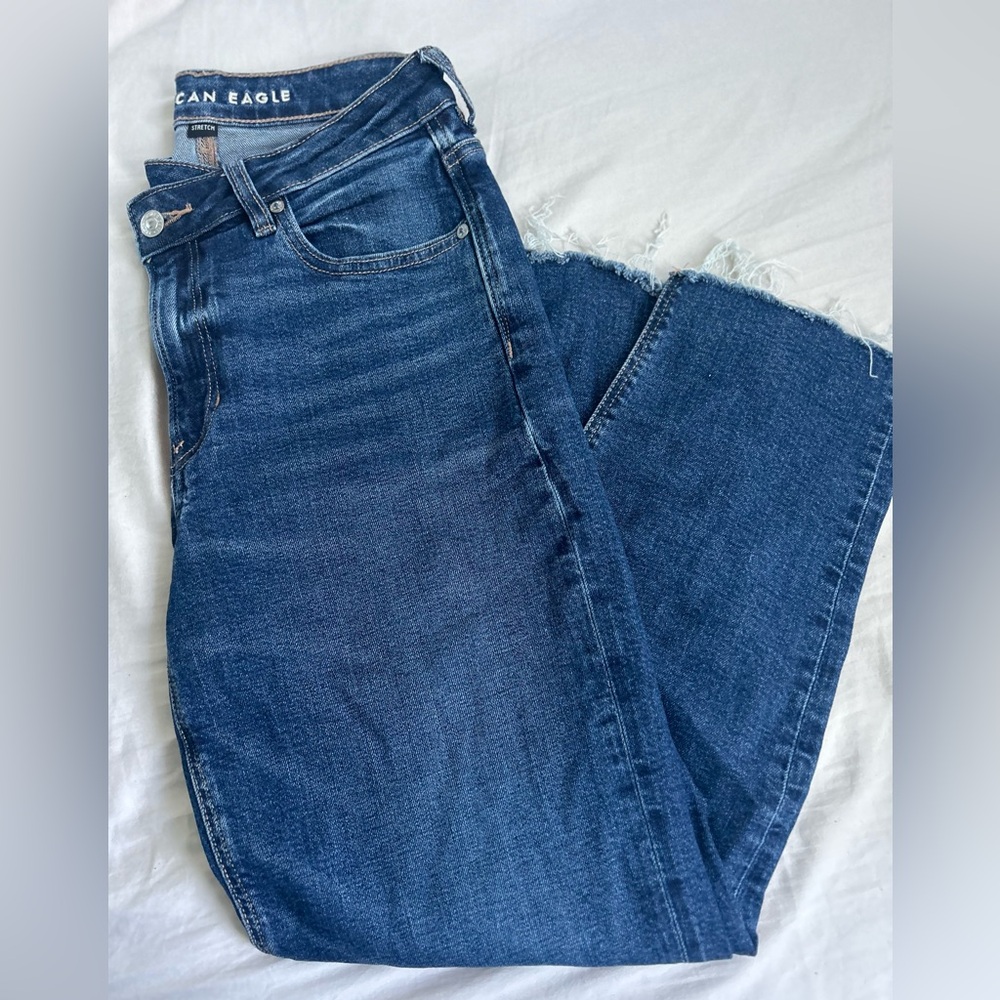 American Eagle Outfitters Women's Dark Blue Straight Leg Jeans